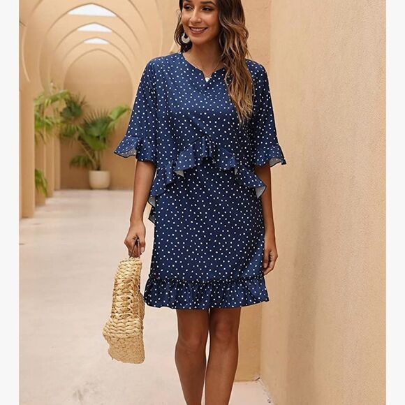 ⭐️NWT CHERFLY Women's Summer Swing Casual Short Ruffle Flowy Dress⭐️ - Picture 5 of 14